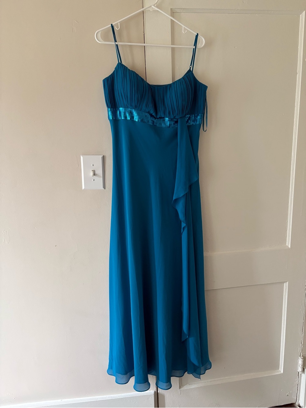 Deb Teal Spaghetti-Strap Maxi Dress with Sequin Waist